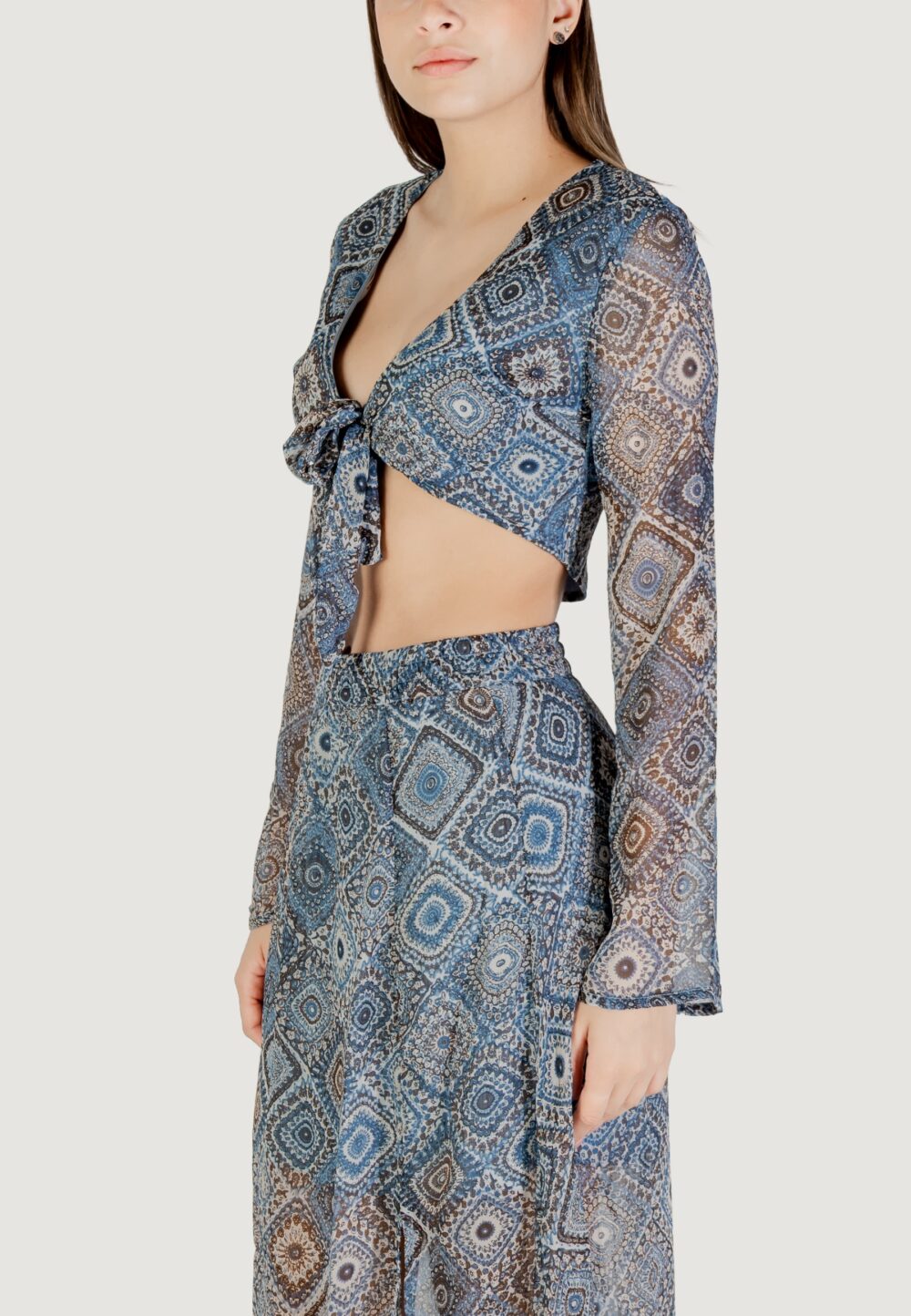 Top Only Onlasta Life L/S Tie Top Wvn Indigo - Foto 4