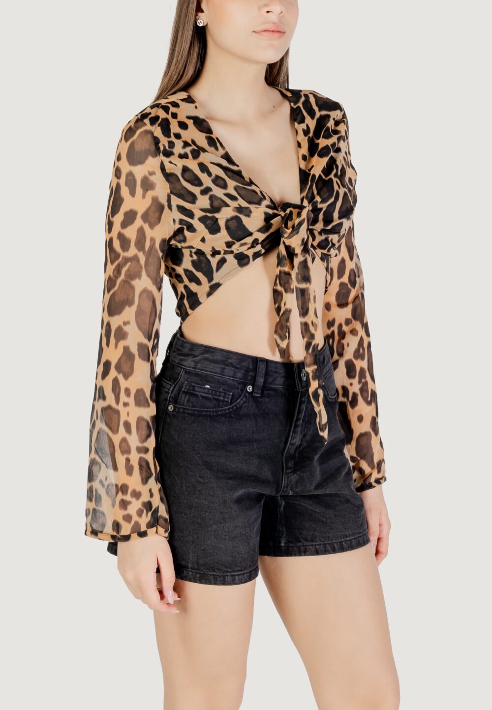 Top Only Onlasta Life L/S Tie Top Wvn Marrone - Foto 3