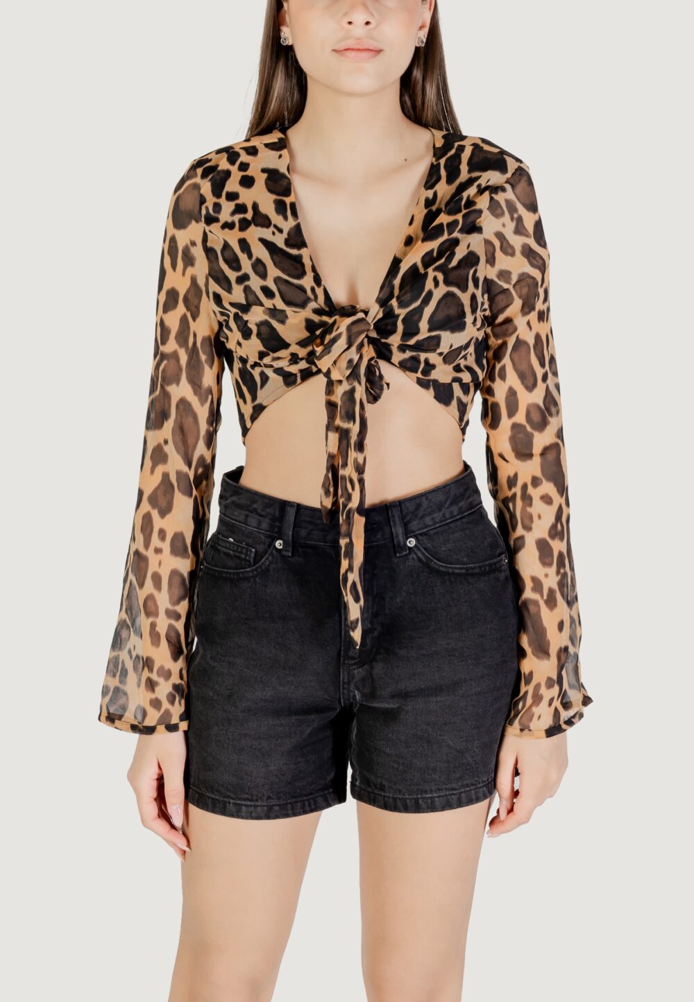 Top Only Onlasta Life L/S Tie Top Wvn Marrone - Foto 5