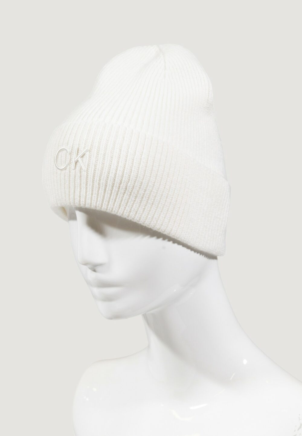 Berretto Calvin Klein CK EMBROIDERY FINE RIB BEANIE Bianco - Foto 5