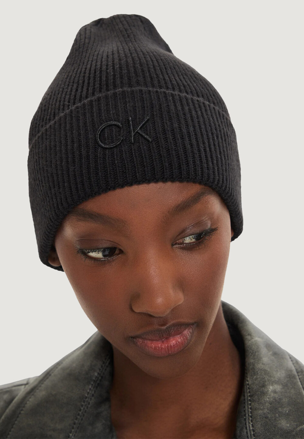 Berretto Calvin Klein CK EMBROIDERY FINE RIB BEANIE Nero - Foto 4