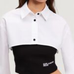 Bluse manica lunga Karl Lagerfeld Jeans KLJ BLOCKED POPLIN BLOUSE Black-White - Foto 2