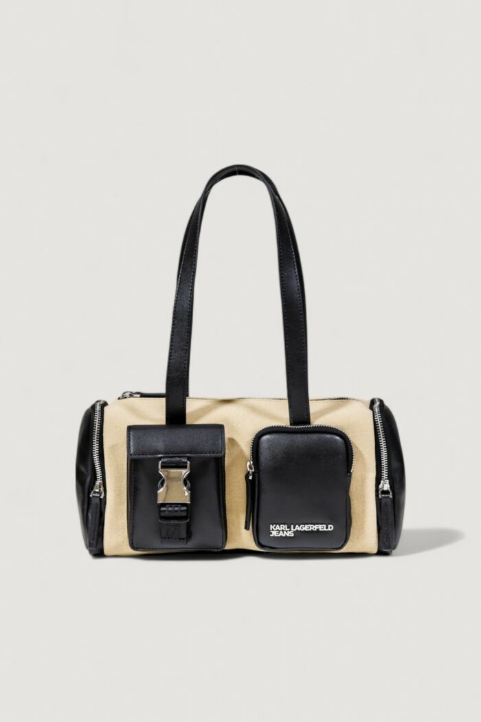 Borsa Karl Lagerfeld KLJ CANVAS MIXED E/W SHB Beige – Nero – A3W30233
