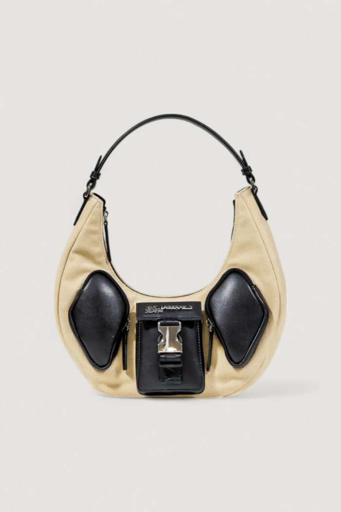 Borsa Karl Lagerfeld KLJ CANVAS MIXED HALFMOON BAG Beige – Nero – A3W30235