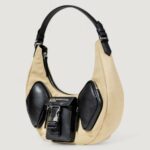 Borsa KARL LAGERFELD KLJ CANVAS MIXED HALFMOON BAG Beige - Nero - Foto 2