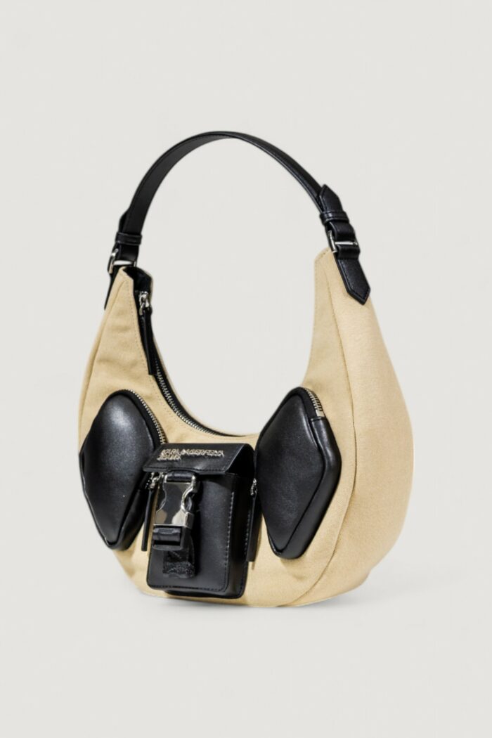 Borsa Karl Lagerfeld KLJ CANVAS MIXED HALFMOON BAG Beige – Nero – A3W30235