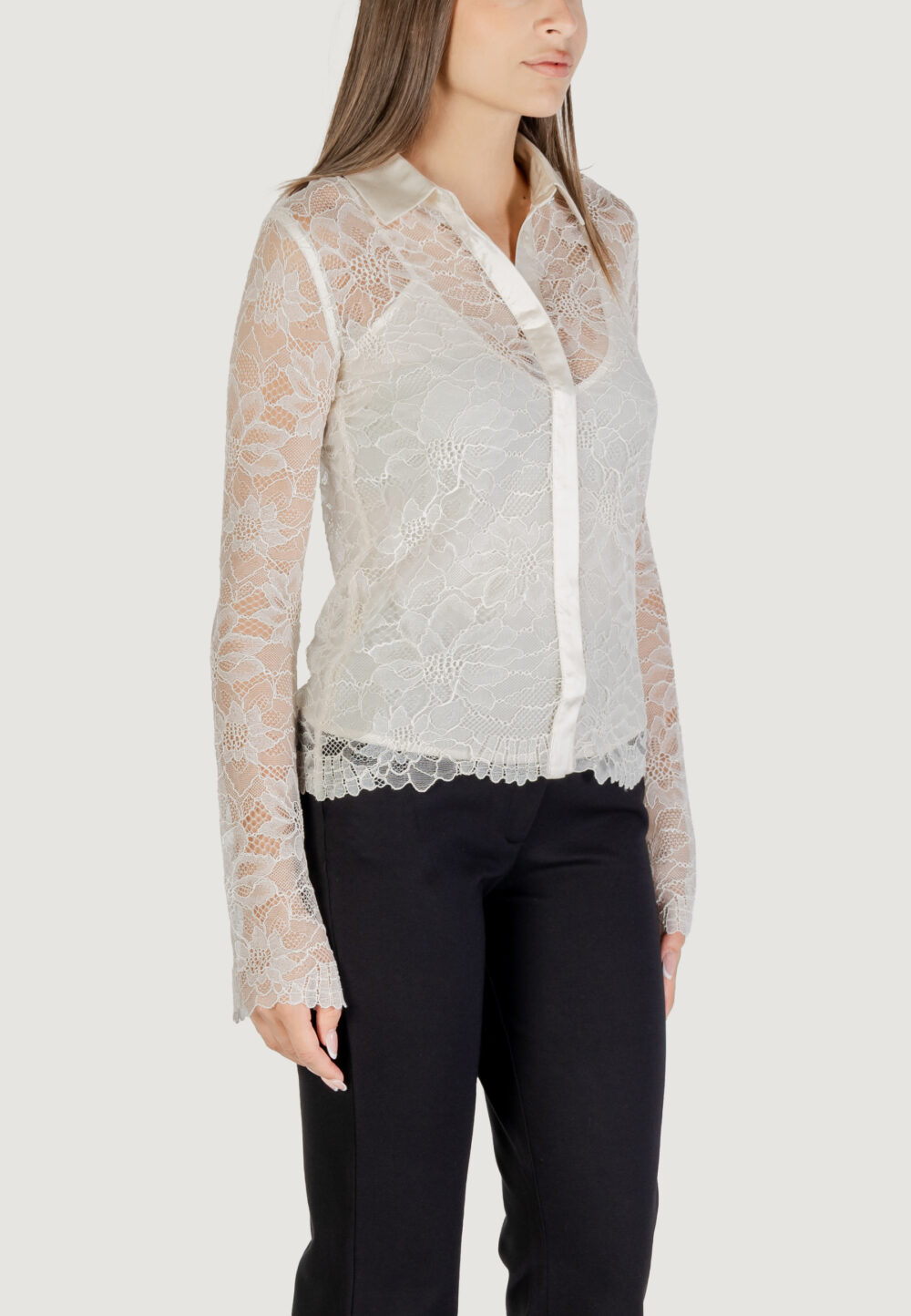 Camicia manica lunga Guess LS ANTOINETTE LACE SHIRT Avorio - Foto 3
