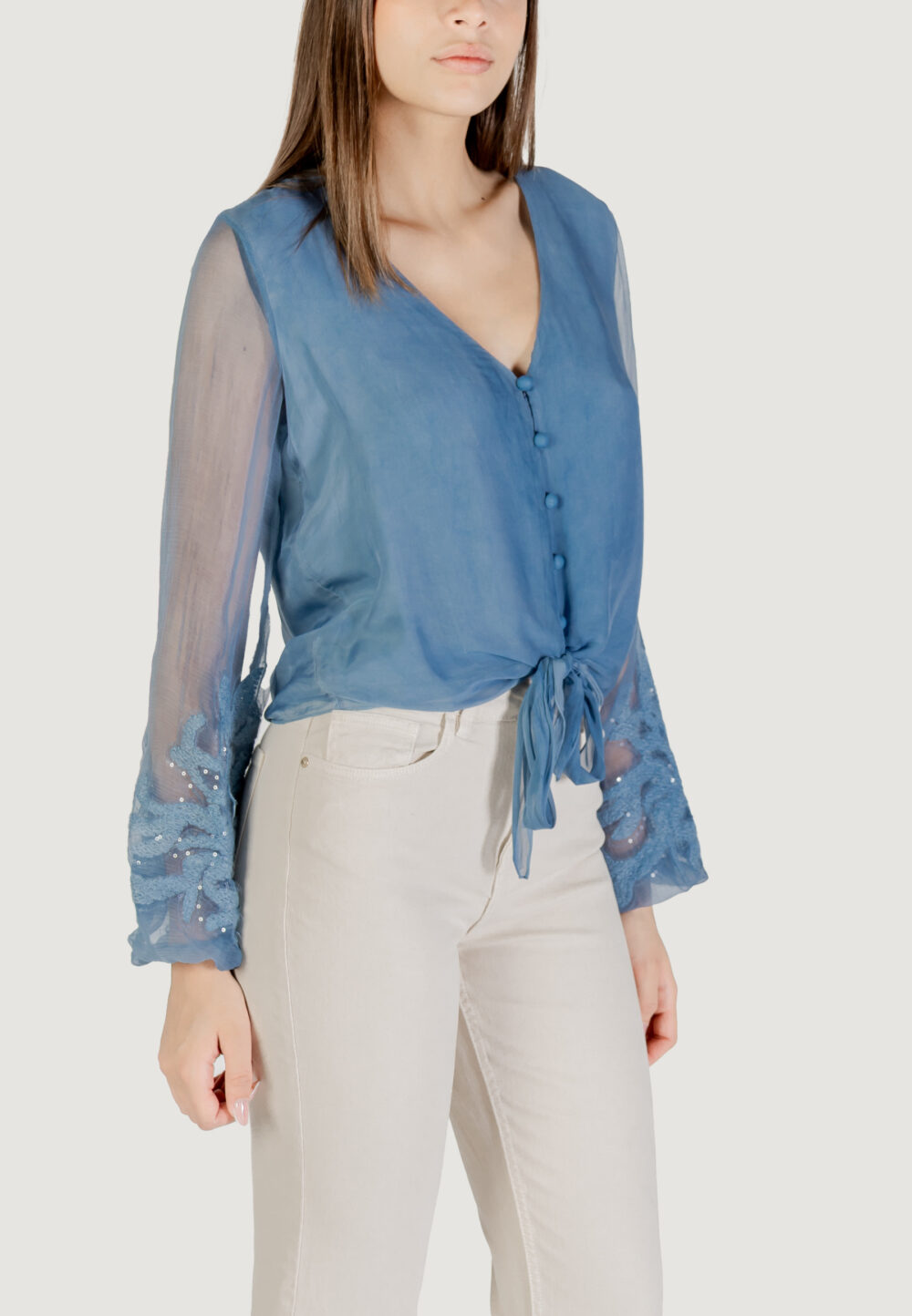 Camicia manica lunga Guess LS CAMILLA GARMENT DYED TOP Blu Chiaro - Foto 2