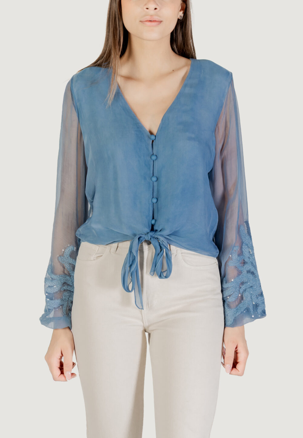 Camicia manica lunga Guess LS CAMILLA GARMENT DYED TOP Blu Chiaro - Foto 5