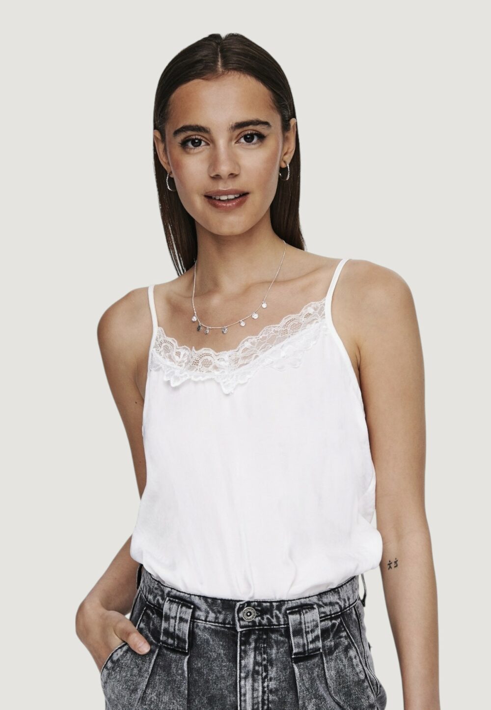 Canotta Jacqueline de Yong JDYAPPA NEW LACE SINGLET WVN NOOS Bianco - Foto 5