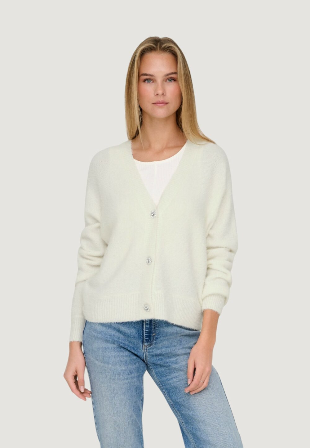 Cardigan Only ONLELLA PIUMO L/S CC KNT Panna - Foto 3
