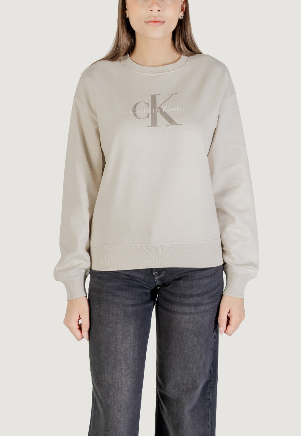 Felpa senza cappuccio Calvin Klein Jeans LS MONOLOGO FRENCH T Beige - Foto 2