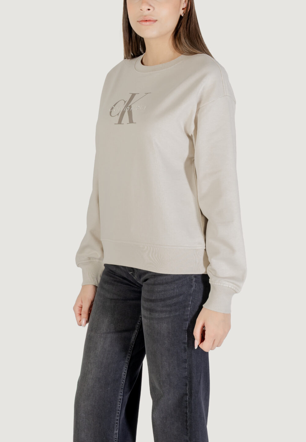 Felpa senza cappuccio Calvin Klein Jeans LS MONOLOGO FRENCH T Beige - Foto 3
