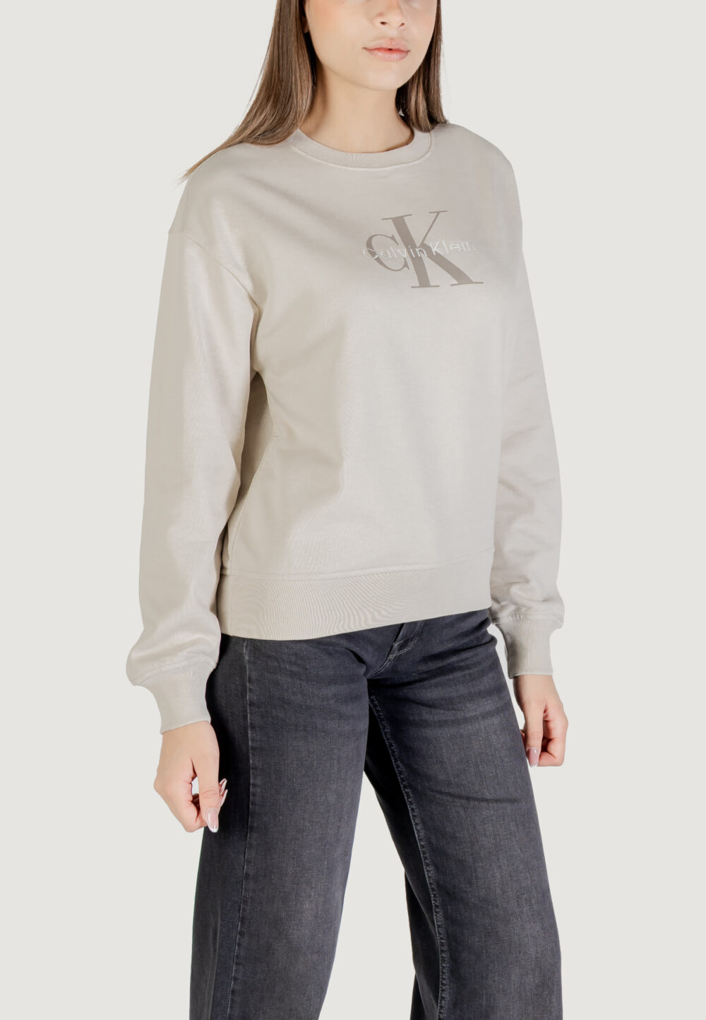 Felpa senza cappuccio Calvin Klein Jeans LS MONOLOGO FRENCH T Beige - Foto 4