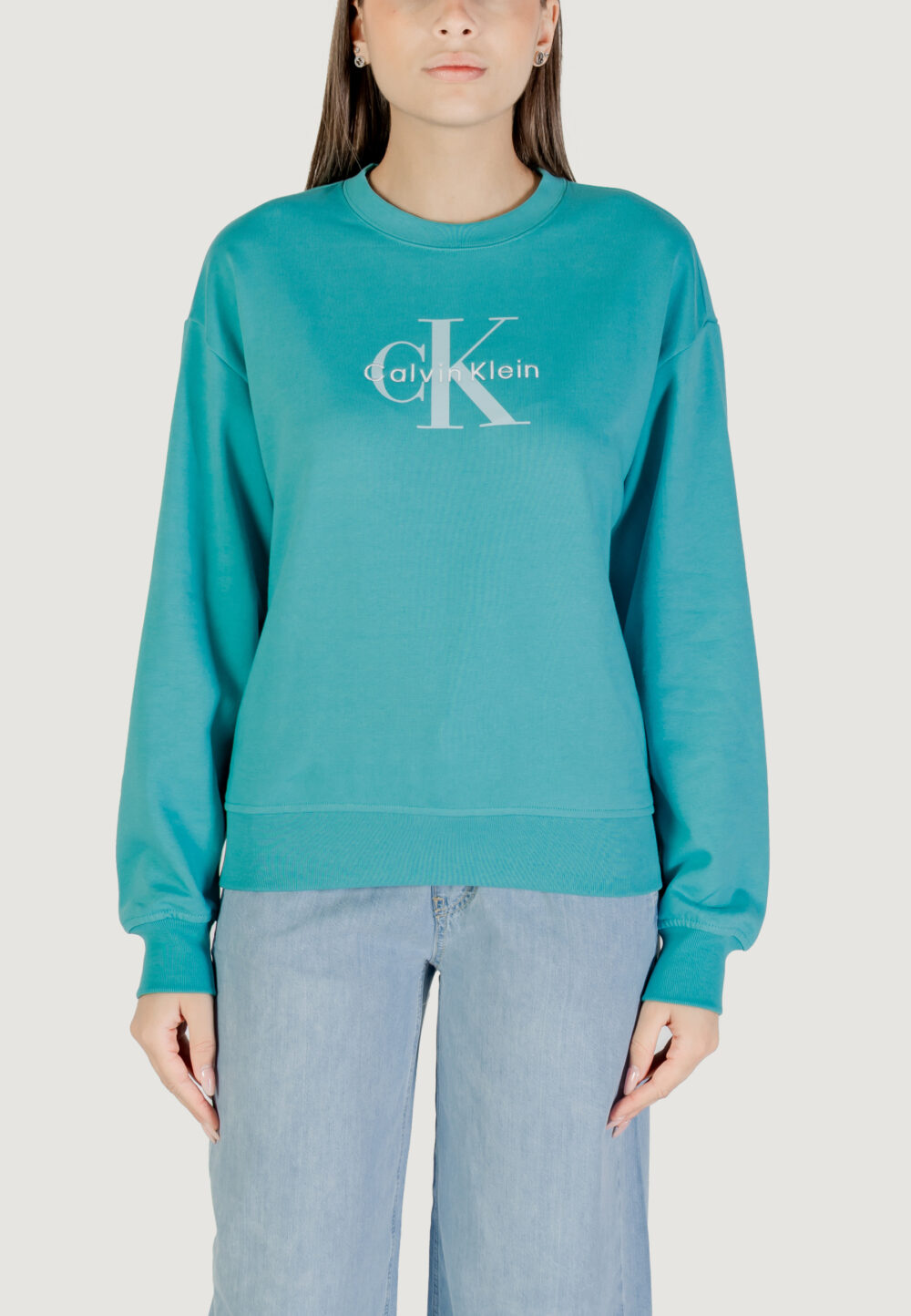 Felpa senza cappuccio Calvin Klein Jeans LS MONOLOGO FRENCH T Celeste - Foto 1