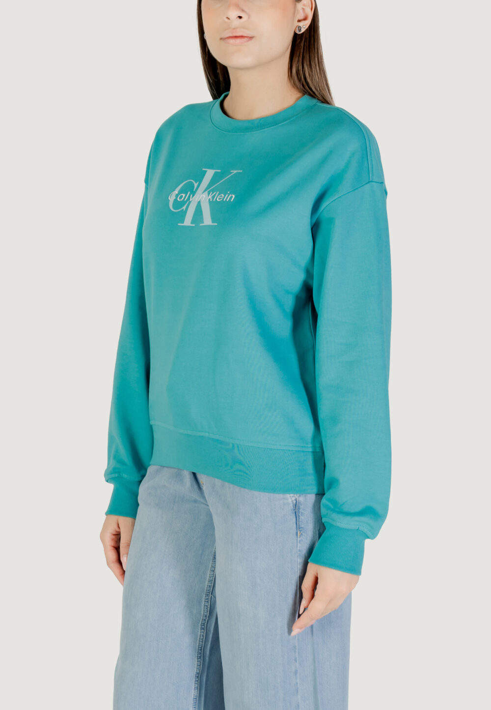 Felpa senza cappuccio Calvin Klein Jeans LS MONOLOGO FRENCH T Celeste - Foto 2