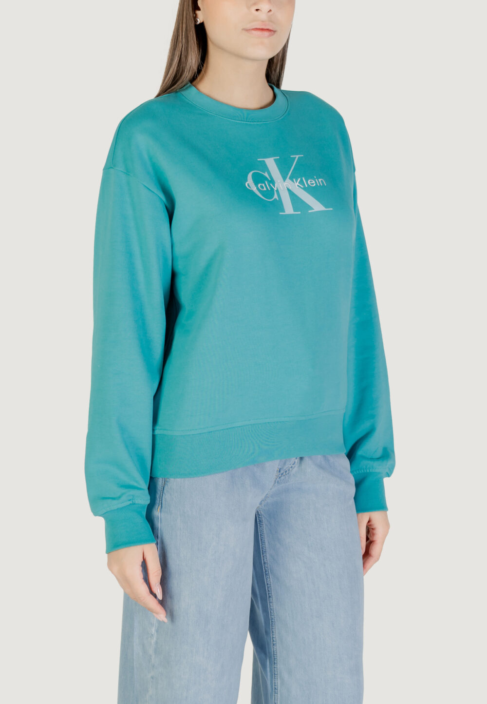 Felpa senza cappuccio Calvin Klein Jeans LS MONOLOGO FRENCH T Celeste - Foto 3