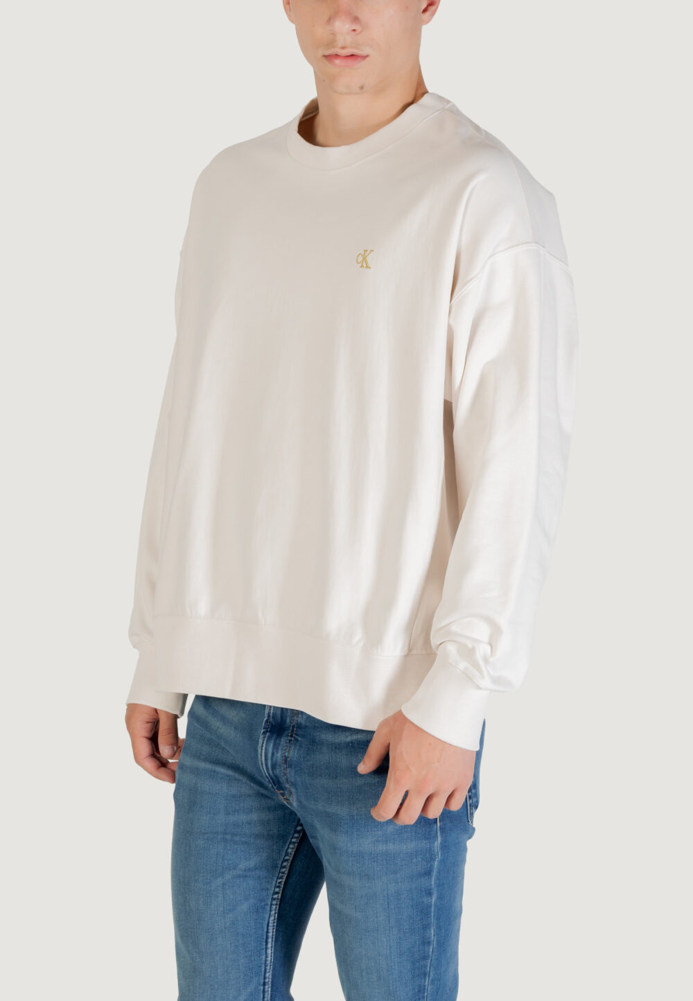 Felpa senza cappuccio Calvin Klein Jeans PREMIUM TERRY MONOGR Latte - Foto 2