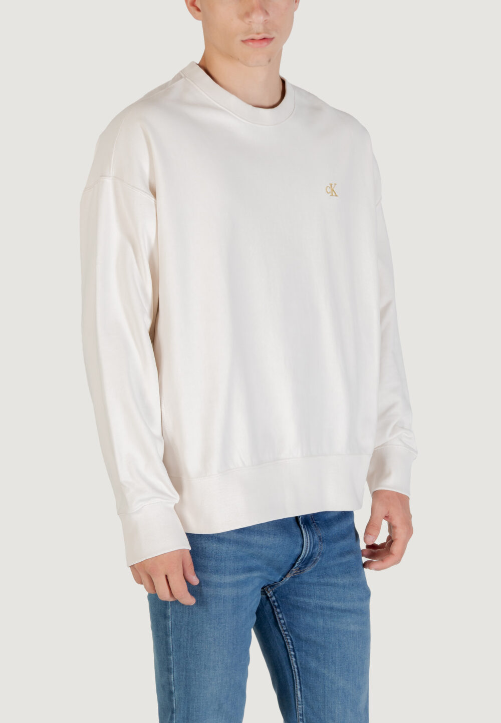 Felpa senza cappuccio Calvin Klein Jeans PREMIUM TERRY MONOGR Latte - Foto 3