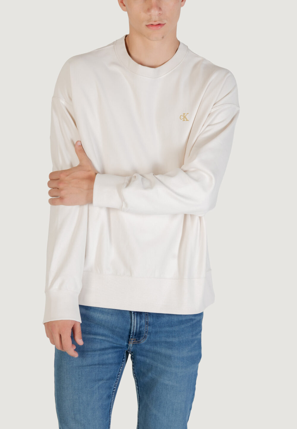 Felpa senza cappuccio Calvin Klein Jeans PREMIUM TERRY MONOGR Latte - Foto 5