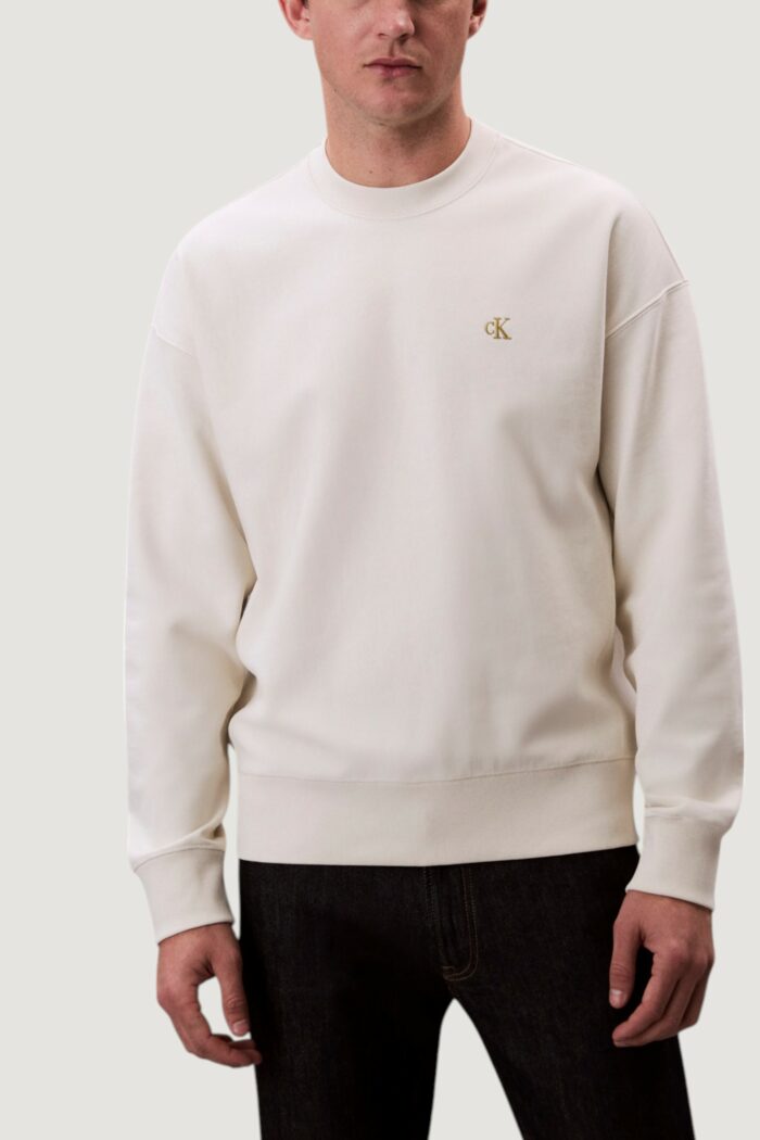 Felpa senza cappuccio Calvin Klein PREMIUM TERRY MONOGR Latte
