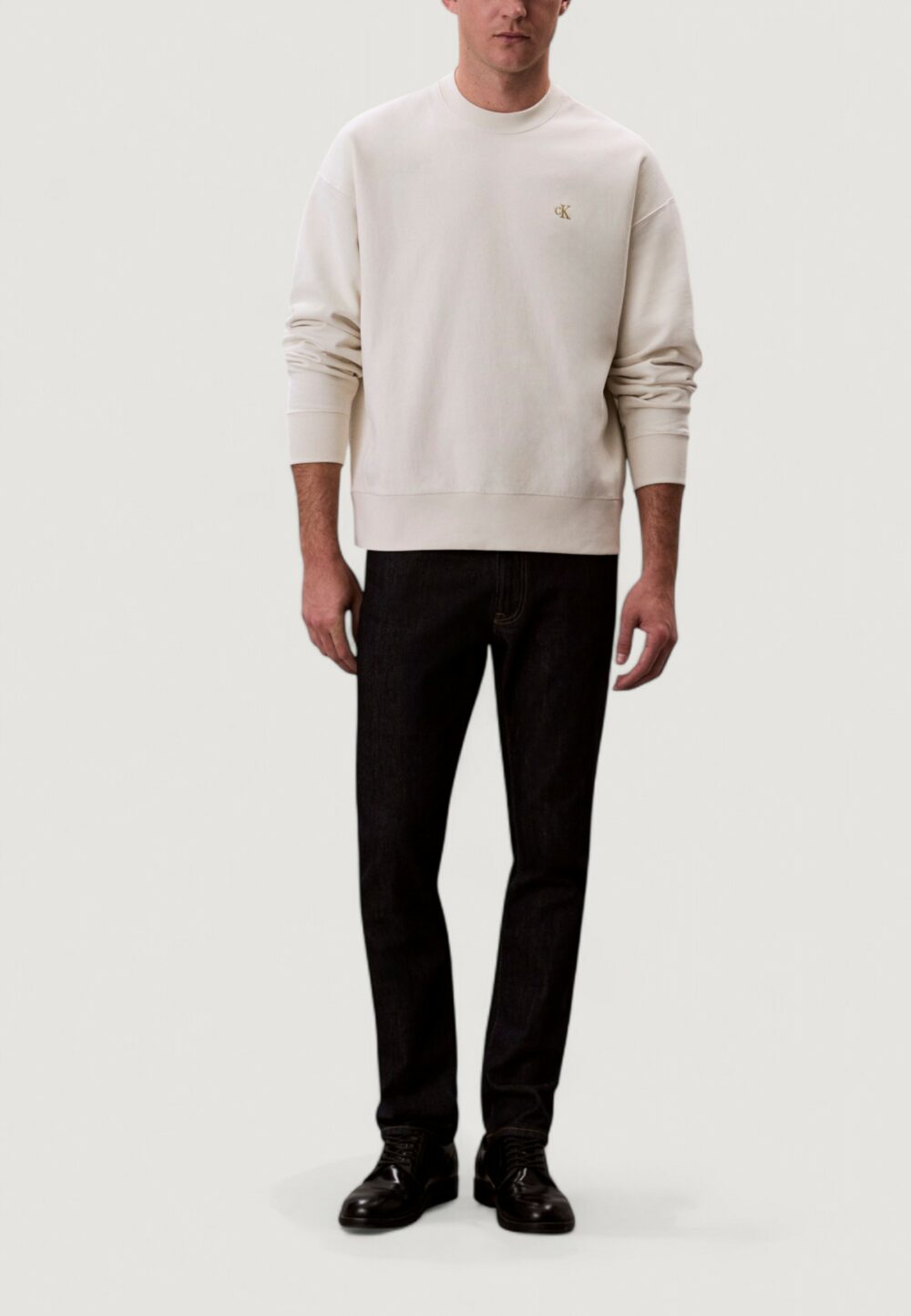 Felpa senza cappuccio Calvin Klein Jeans PREMIUM TERRY MONOGR Latte - Foto 3