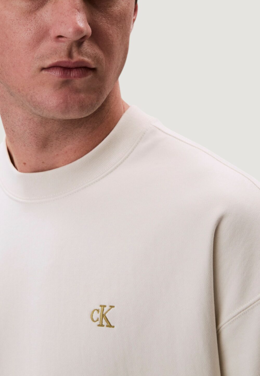 Felpa senza cappuccio Calvin Klein Jeans PREMIUM TERRY MONOGR Latte - Foto 4