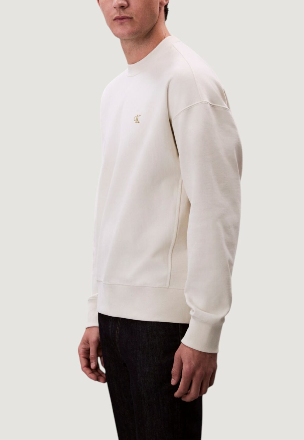 Felpa senza cappuccio Calvin Klein Jeans PREMIUM TERRY MONOGR Latte - Foto 5
