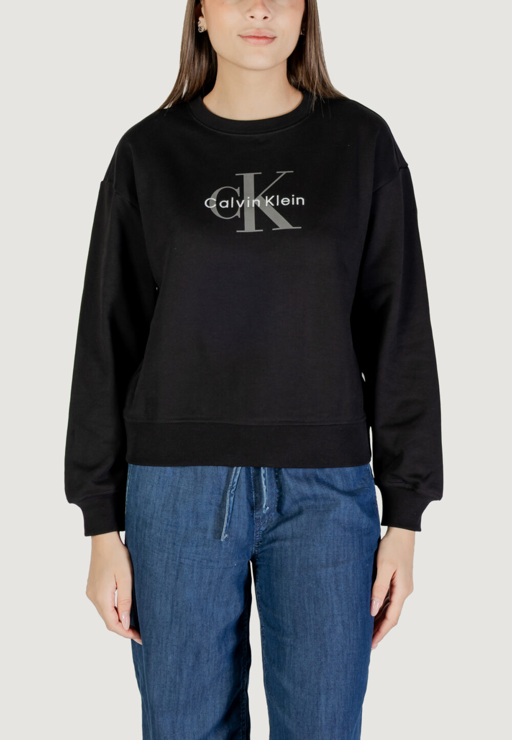 Felpa senza cappuccio Calvin Klein Jeans LS MONOLOGO FRENCH T Nero - Foto 1