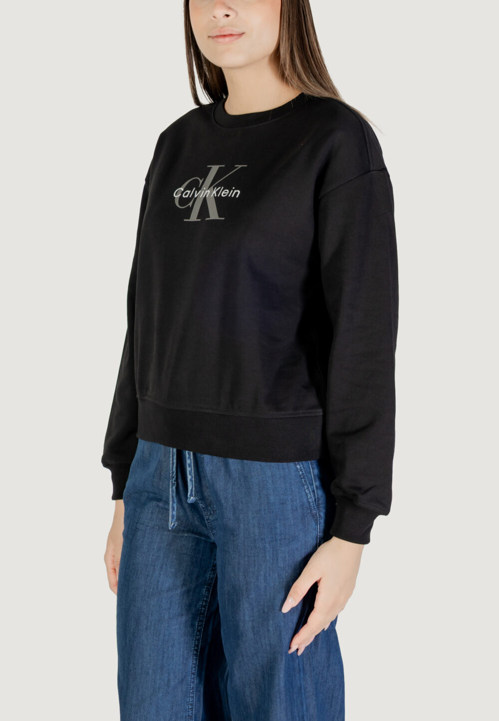 Felpa senza cappuccio Calvin Klein Jeans LS MONOLOGO FRENCH T Nero - Foto 2