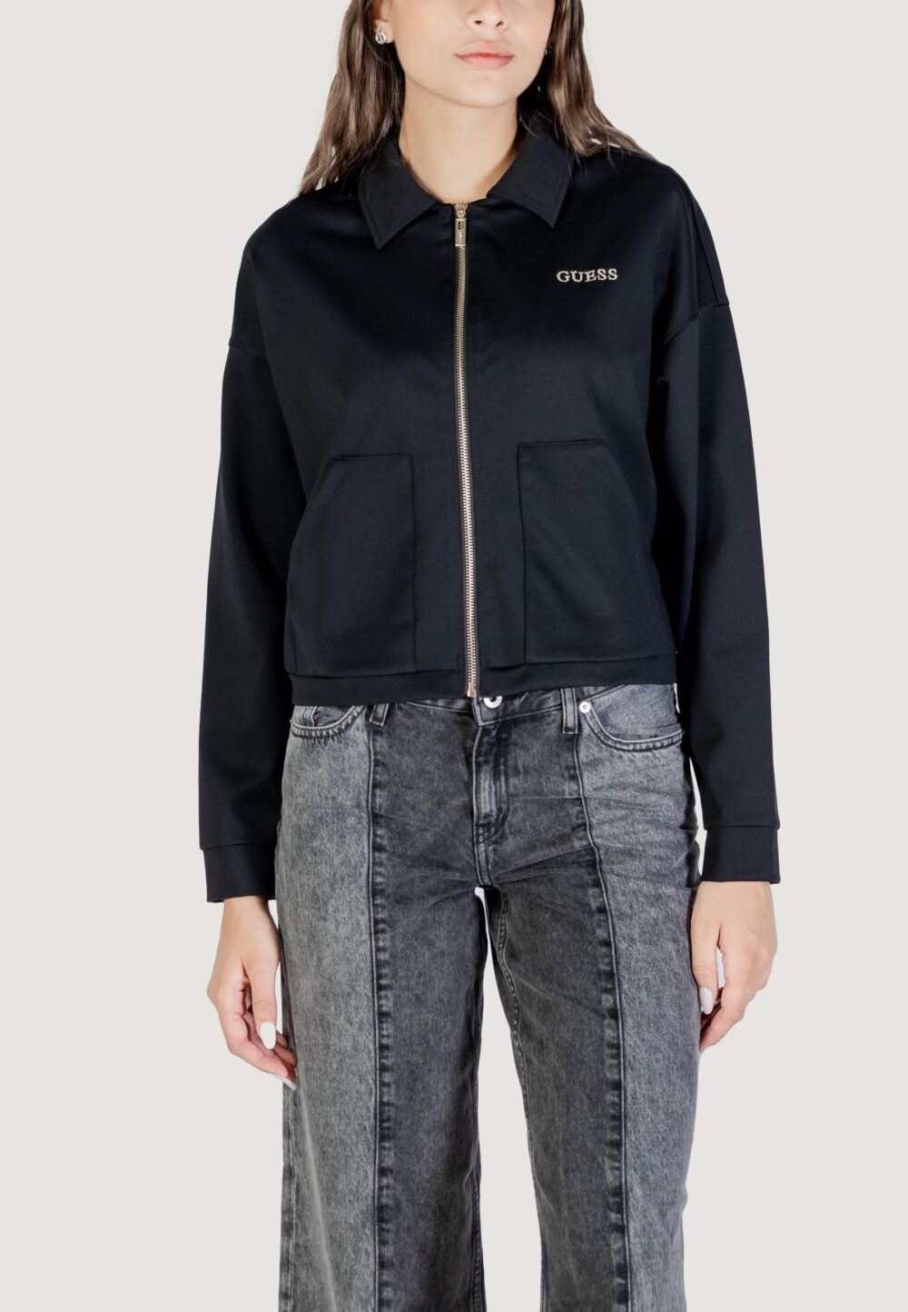 Felpa senza cappuccio Guess Active CARLA CROP ZIP JACKET Nero - Foto 1