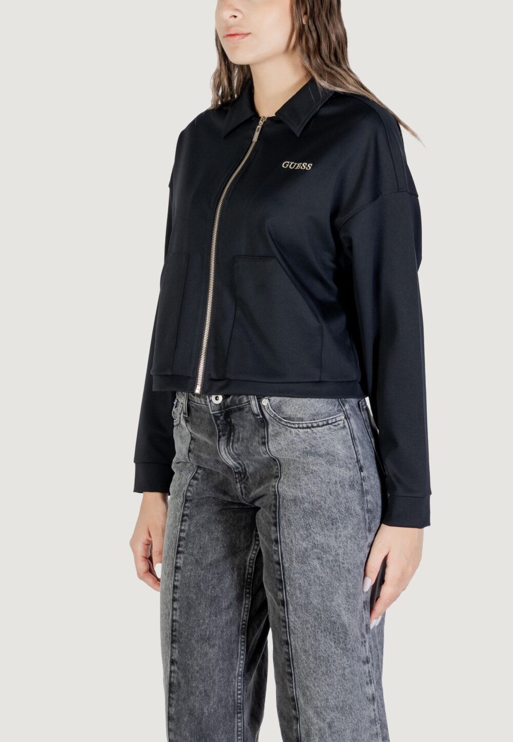 Felpa senza cappuccio Guess Active CARLA CROP ZIP JACKET Nero - Foto 2