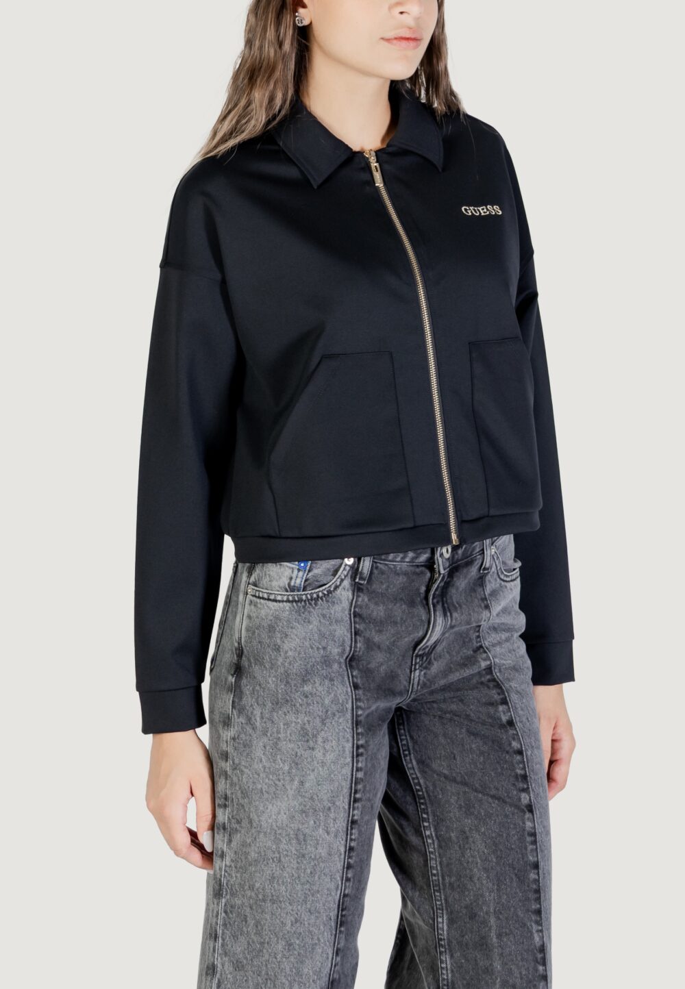 Felpa senza cappuccio Guess Active CARLA CROP ZIP JACKET Nero - Foto 3