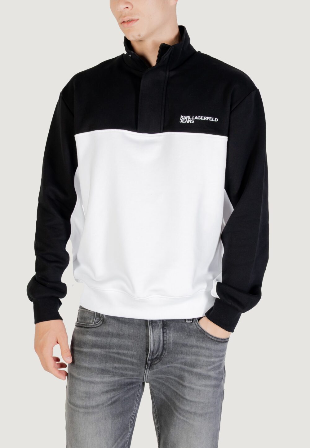 Felpa senza cappuccio KARL LAGERFELD KLJ REG BLOCKED HALF ZIP SWEAT Black-White - Foto 1