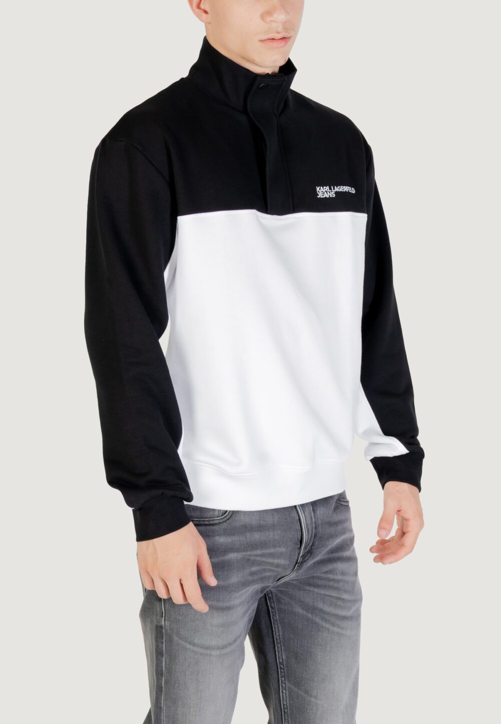Felpa senza cappuccio KARL LAGERFELD KLJ REG BLOCKED HALF ZIP SWEAT Black-White - Foto 3