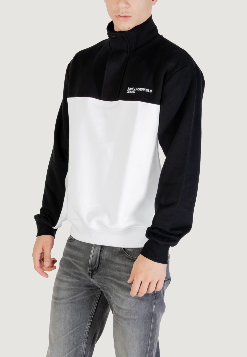 Felpa senza cappuccio KARL LAGERFELD KLJ REG BLOCKED HALF ZIP SWEAT Black-White - Foto 4