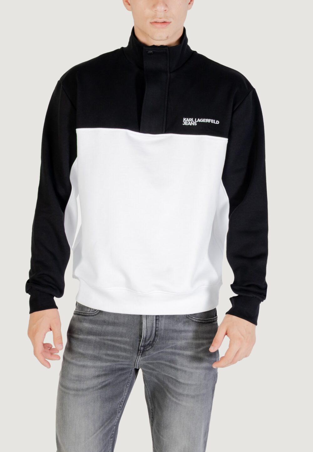 Felpa senza cappuccio KARL LAGERFELD KLJ REG BLOCKED HALF ZIP SWEAT Black-White - Foto 5