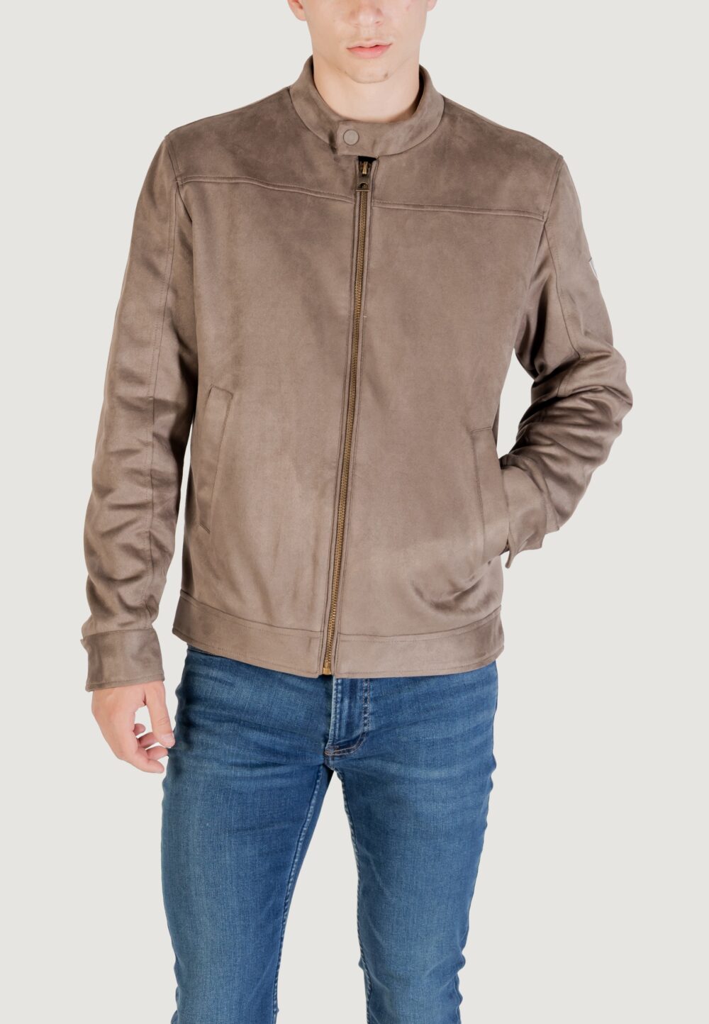 Giacchetto Guess SUEDE BIKER JACKET Terra - Fango - Foto 1