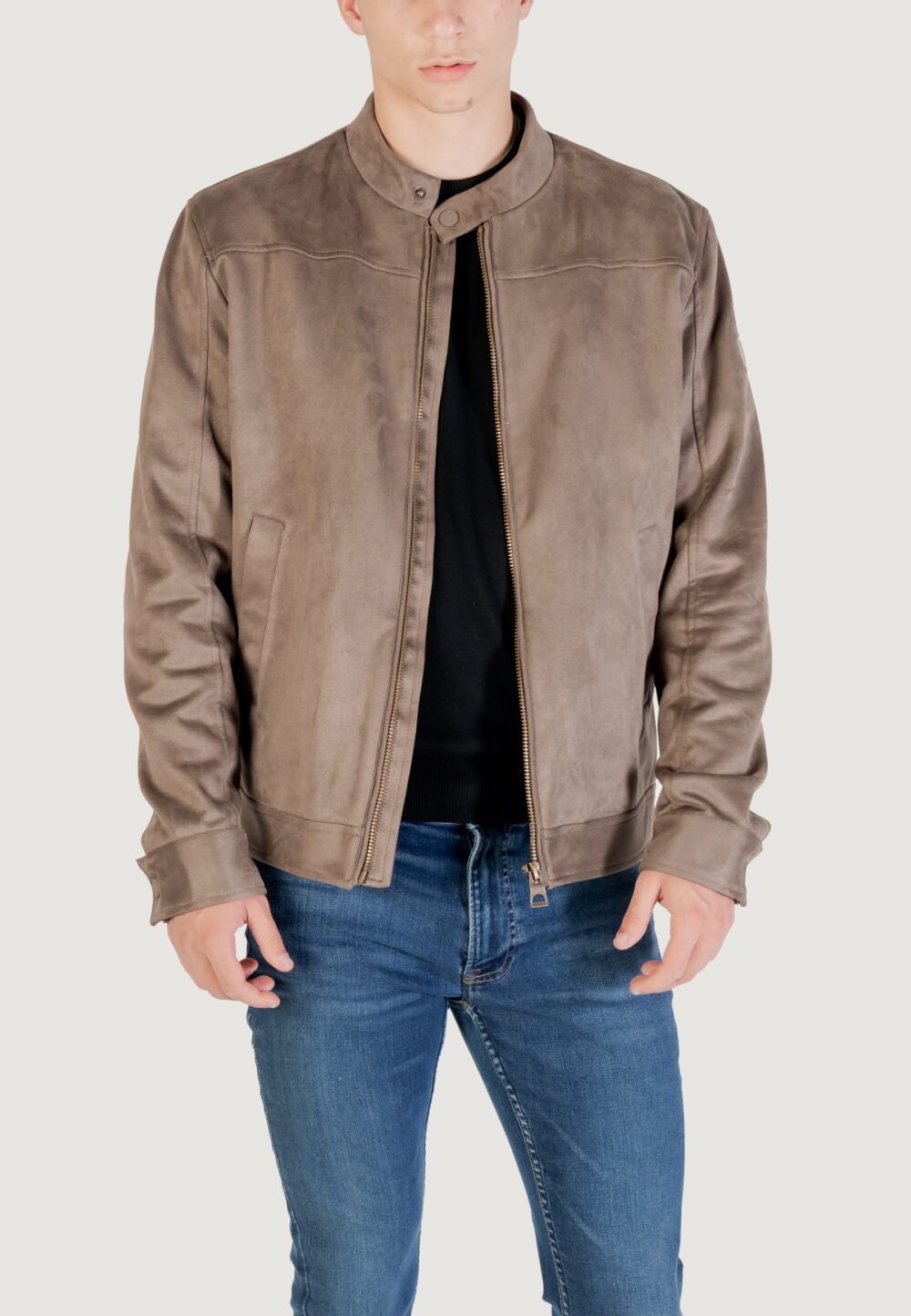 Giacchetto Guess SUEDE BIKER JACKET Terra - Fango - Foto 2