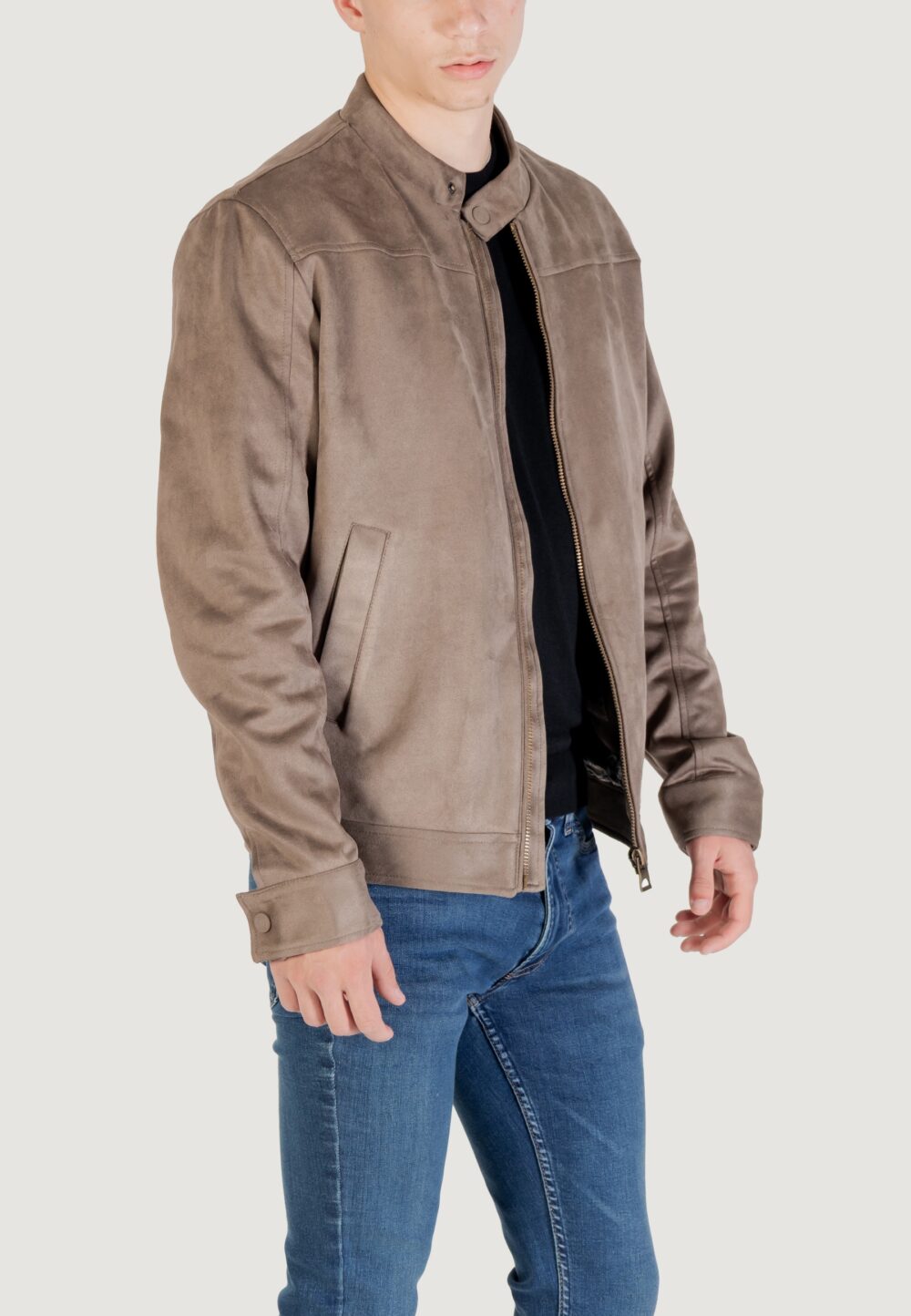 Giacchetto Guess SUEDE BIKER JACKET Terra - Fango - Foto 5