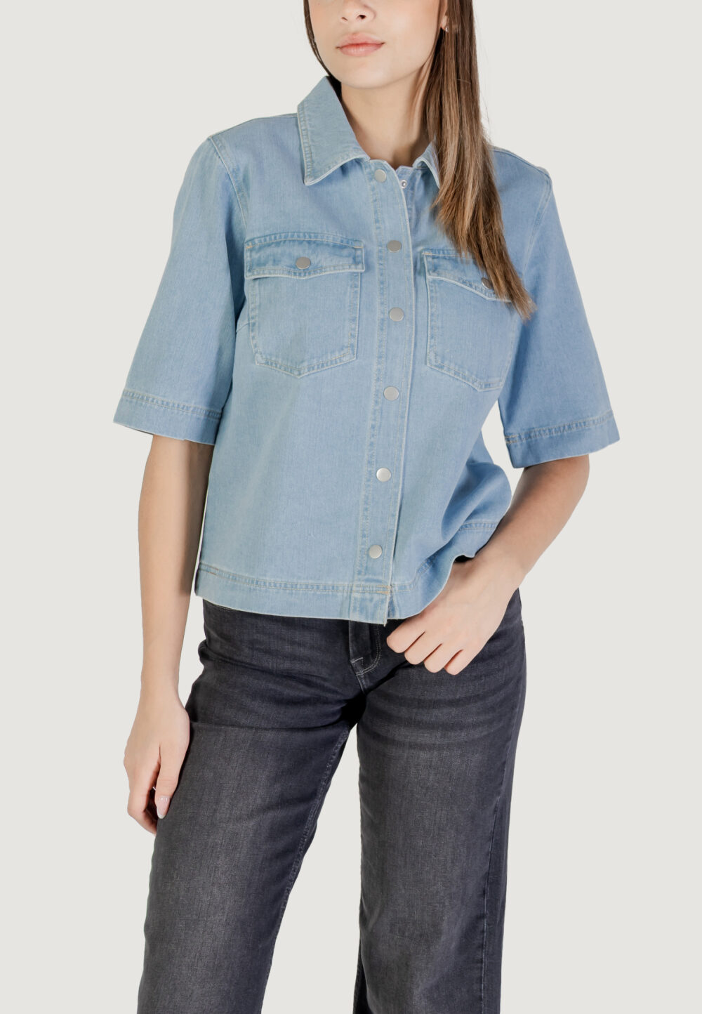 Giacchetto Only ONLBELLE S/S SHIRT DNM GUA NOOS Denim chiaro - Foto 1