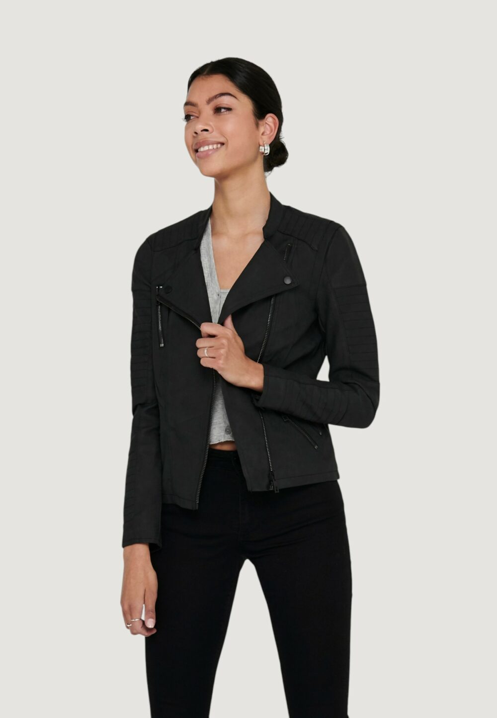 Giacchetto Only AVA FAUX LEATHER BIKER Nero - Foto 1