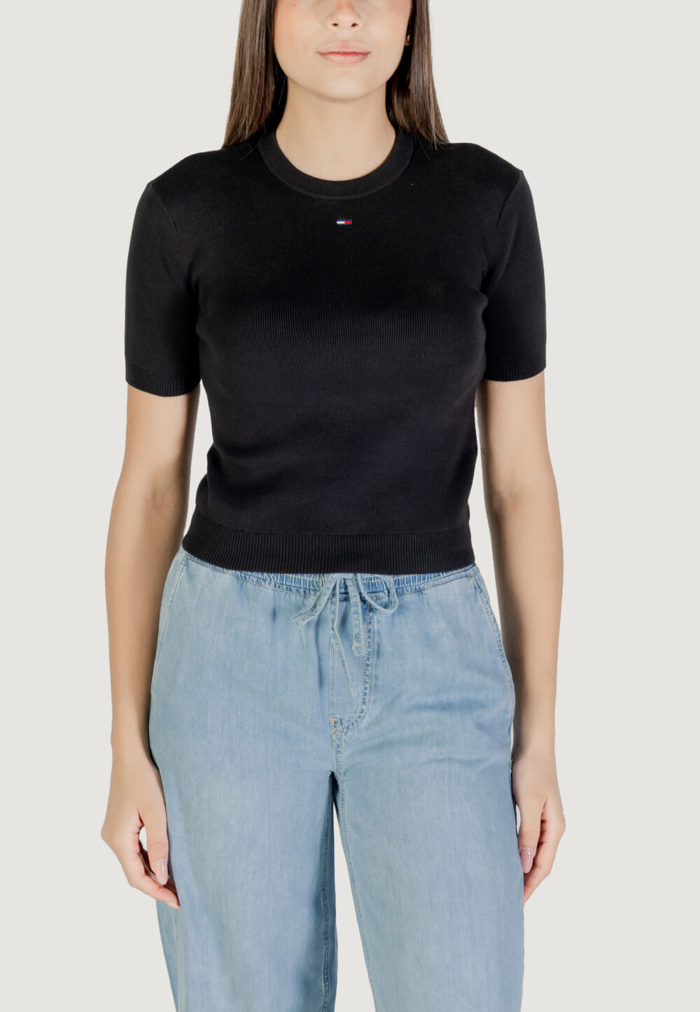 Maglia in filo manica corta Tommy Hilfiger Jeans TJW ESSENTIAL SS SWE Nero - Foto 1