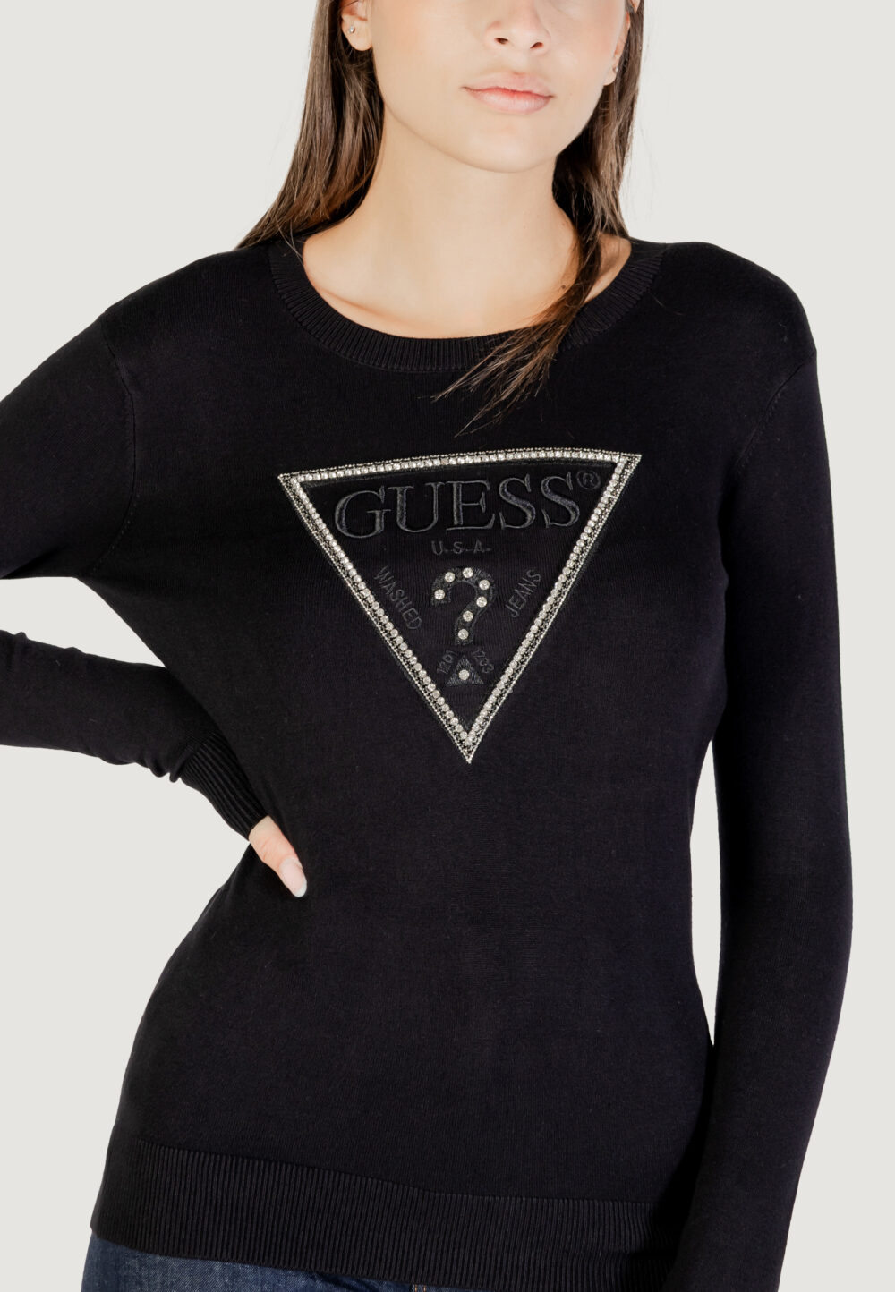 Maglia Guess LS CN KIARA TRIANGLE LOGO SWTR Nero - Foto 2