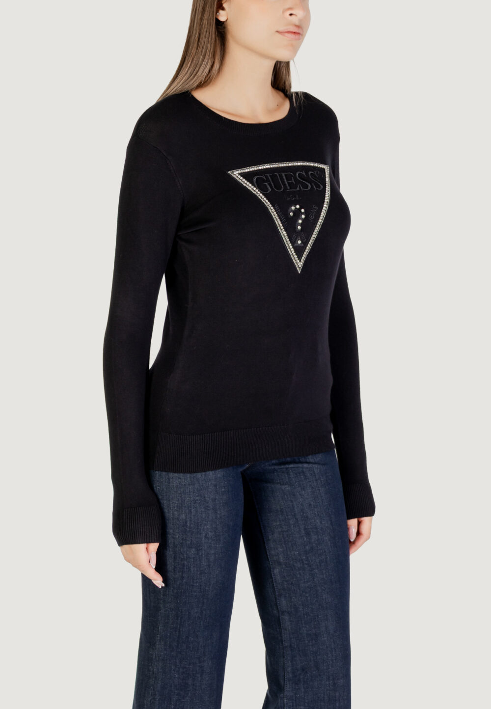 Maglia Guess LS CN KIARA TRIANGLE LOGO SWTR Nero - Foto 3