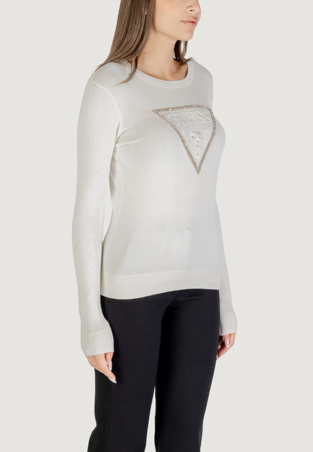 Maglia Guess LS CN KIARA TRIANGLE LOGO SWTR Panna - Foto 3