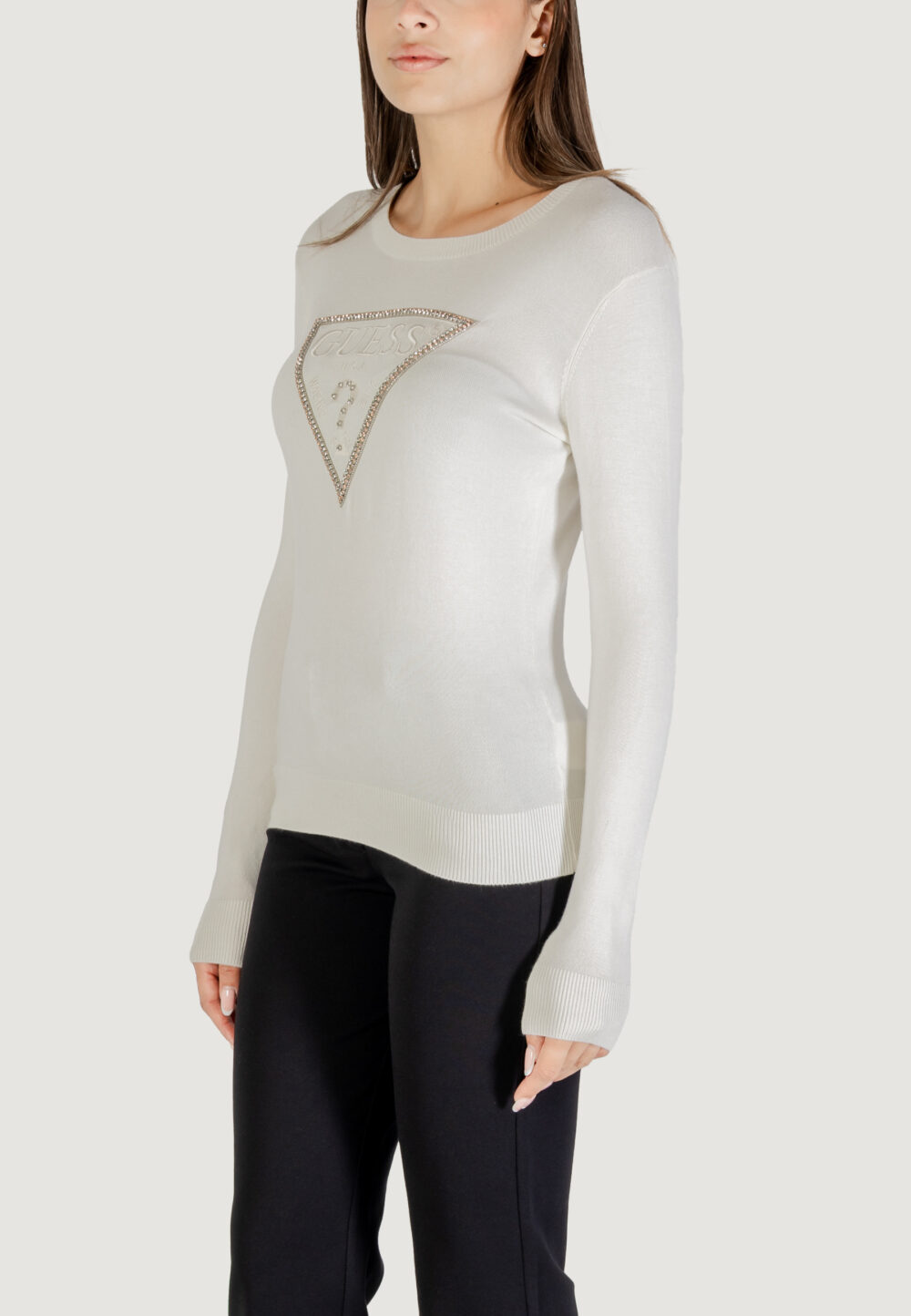 Maglia Guess LS CN KIARA TRIANGLE LOGO SWTR Panna - Foto 4