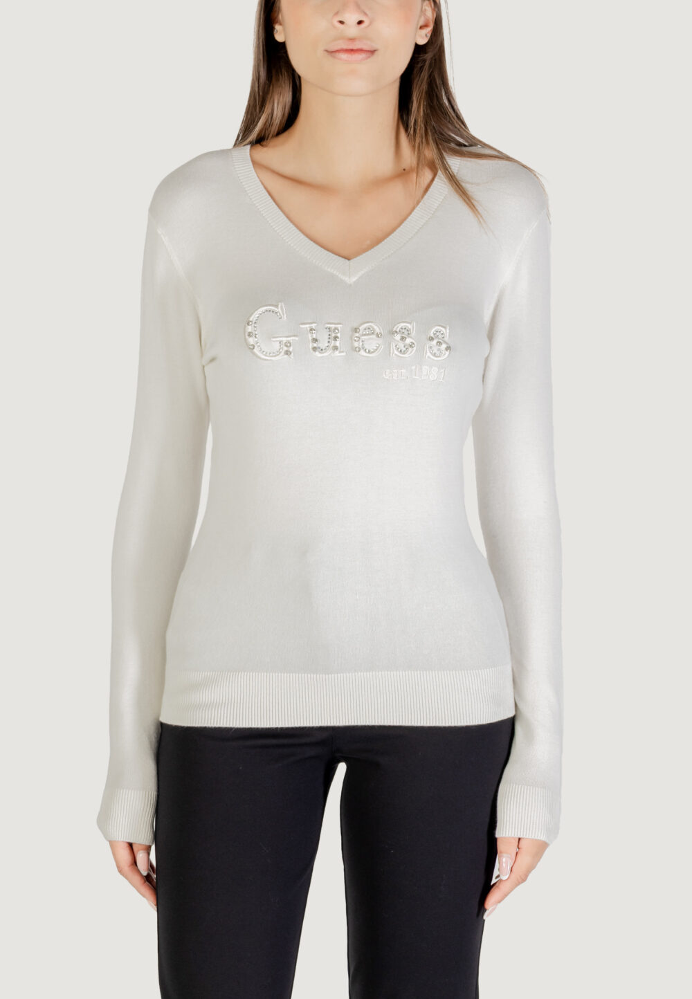 Maglia Guess LS VN KENZIE LOGO SWTR Panna - Foto 1