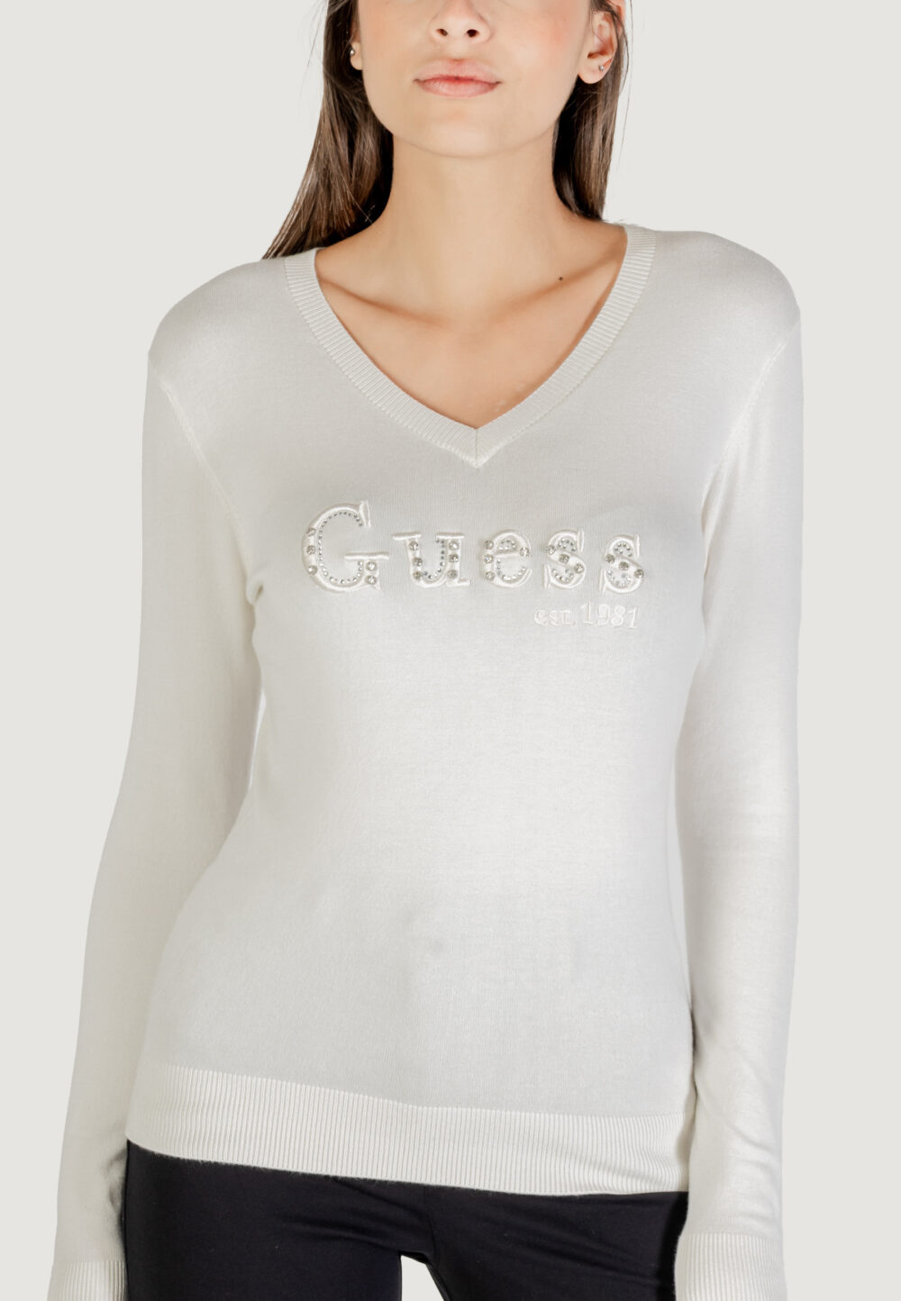 Maglia Guess LS VN KENZIE LOGO SWTR Panna - Foto 2
