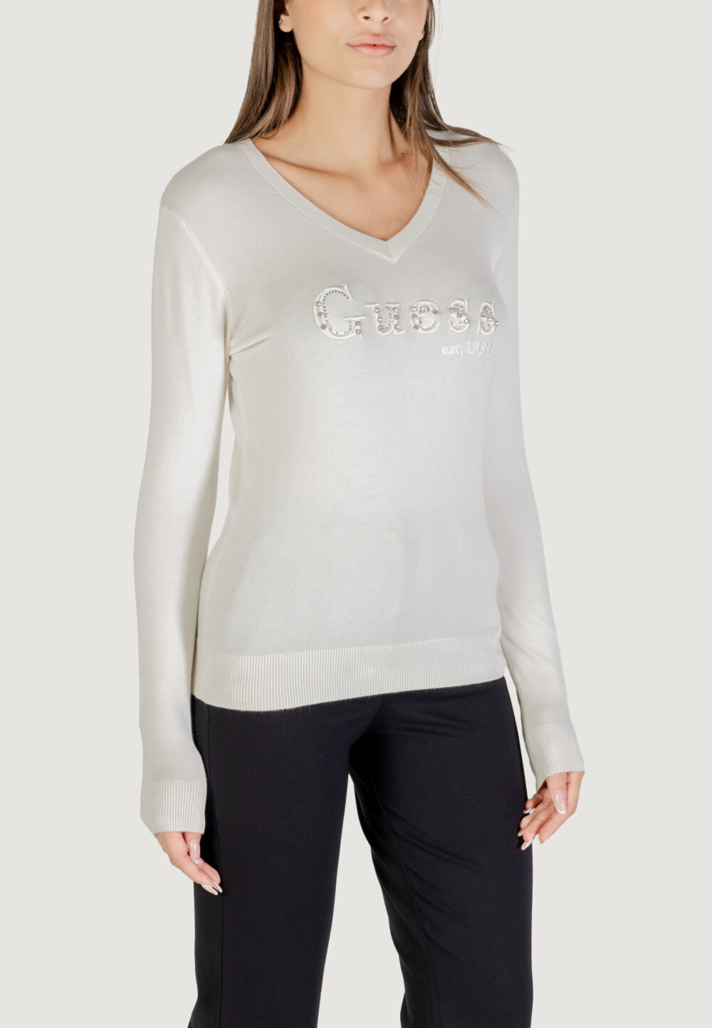 Maglia Guess LS VN KENZIE LOGO SWTR Panna - Foto 3